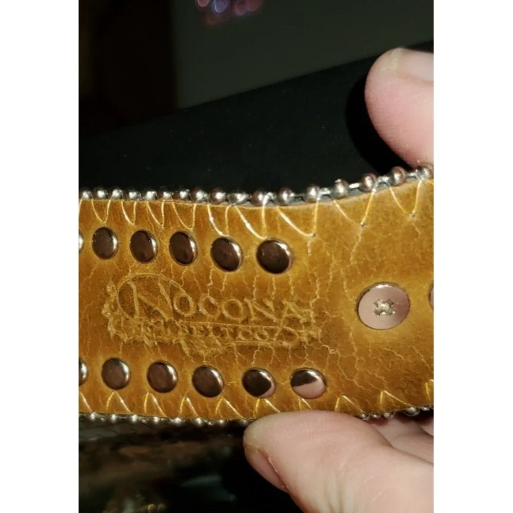 Vintage Nocona Brown Leather Belt 28 Conchos Rhinestones Studded Rockstar